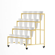 ZOCWJK 4 Tier Gold Plant Stand with 16 Flower Buckets Mobile Metal Plant Display Shelf with 4 Wheels Flower Pot Holder for Weddings and Gardens,4 Layerswithout Bucket