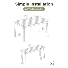 HOXURY Acacia Wood Outdoor Dining Set with 2 Benches – Durable Picnic Table for Patio, Garden & Indoor Use – Natural Finish, Adjustable Feet, Easy Assembly