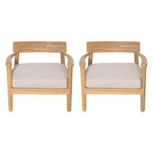 Seeheool Mallorca Acacia Wood Club Chair with Seat Cushion, Set of 2