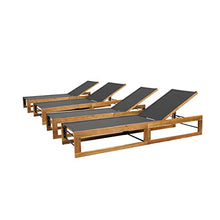 Outdoor Mesh and Wood Lounge (Set of 4) Black Solid Transitional Water Resistant