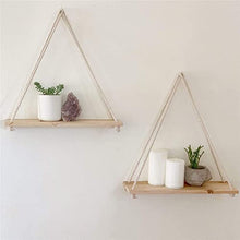 A1DFDFGOQSFG Wooden Rope Swing Wall Hanging Plant Flower Pot Tray Mounted Floating Wall Shelves Nordic Home Decoration Moredn Simple Design