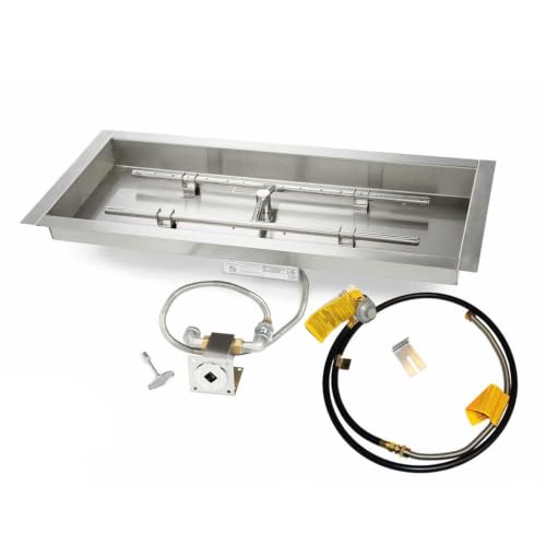 HPC Fire Match Light Gas Fire Pit Kit, 30x12-Inch Pan 24x6-Inch Burner, Propane Gas for Small Tank (TOR-MLFPK30X12-H-FLEX-LP-ST)