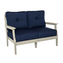 highwood Lehigh Deep Seating Loveseat, with Sunbrella Cushions in Spectrum Indigo, Whitewash Frame
