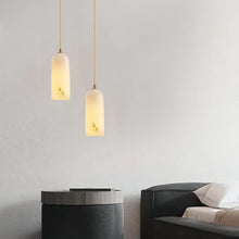 zhongheng Alabaster Pendant Light Kitchen Island, D3.9 White Fixtures,Natural Marble Shade and Brass Metal Frame,Adjustable Ceiling for Dining Room, Bedroom
