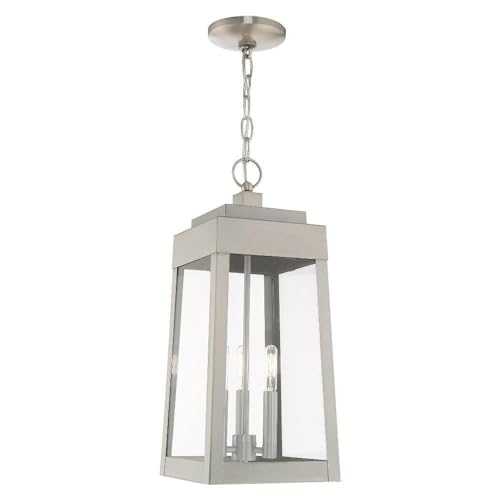 Livex Lighting 20857-91 Oslo - 19.75" Three Light Outdoor Hanging Lantern, Brushed Nickel Finish with Clear Glass