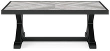 Signature Design by Ashley Beachcroft Farmhouse Weather and Rust Resistant Outdoor Coffee Table with Porcelain Tabletop, Black & Light Gray