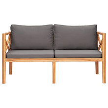DYRJDJWIDHW Outdoor Teak Wood Bench with Gray Cushions, 48 Inch Patio Garden Bench with Thick Padded Seat, Weather Resistant Solid Hardwood Furniture for Terrace, Backyard, Deck