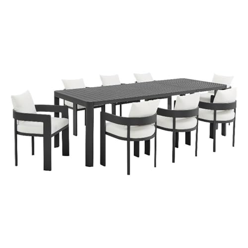 Modway Tahoe Aluminum 9-Piece Patio Dining Set in Gray White