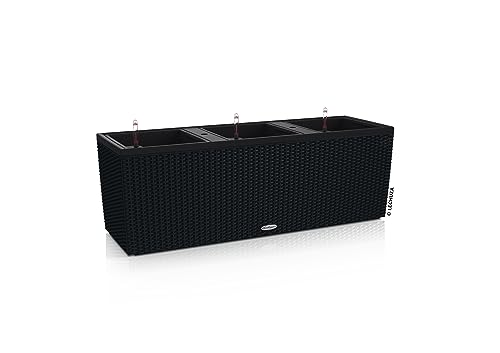 Lechuza Trio Cottage 30 Graphite Black, Trough Self-Watering Large Planter, H13.4 L39.4 W12.6 in, 3 Liners