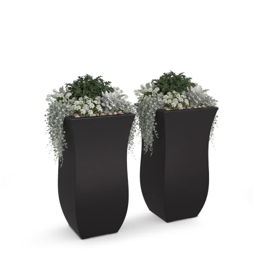 Mayne Vescott 30in Tall Square Planter, Black, 2-Pack