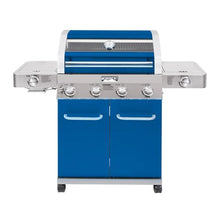 Monument Grills Larger 4+2 Burner Propane Gas Grills Stainless Steel Cabinet Style with Clearview® Lid, Knob Controls, Built-In Thermometer, Infrared Side Sear Burners & Side Burners, Blue