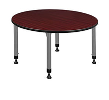 Romig 48 in. Round Adjustable Classroom Table Mahogany with 4 Zeng Stack Chairs Black