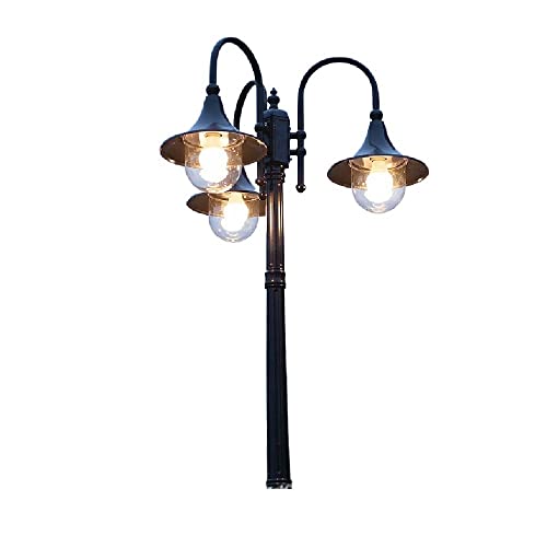 XYIANG Lamp Post Lights Outdoor, Retro Traditional Street Lamp Ip55 Waterproof Lawn Column Light Outdoor Landscape High Pole Aluminum Post Lamp Residential Home Garden Light 3-Lights Decoration