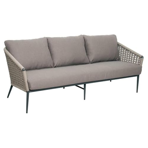 Afuera Living Modern Aluminum Outdoor 3-Seat Sofa, Dark Gray Frame, Cardamom Taupe Rope Weave, Foam Cushions with Zipper Covers, 78 in Wide, Weather-Resistant Patio Furniture for Relaxed Seating