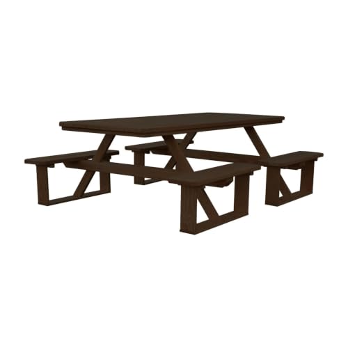 Keystone Amish Co. Pressure Treated Pine Walk-in Picnic Table, Heavy-Duty Outdoor Wooden Patio Table with Benches, Weather-Resistant, Made in USA (Walnut Stain, No Umbrella Hole)