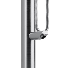 Wave Freestanding Brushed Stainless Steel Outdoor Shower Kit with Hot Water - Floor-Mounted Outside Shower Kit with Rain Shower Head, Wand Handshower, Foot Rinse Spout | Pool Showers for Outside