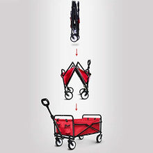 Outdoor Folding Utility Wagon Garden Utility Trolley with Seat Belt, Heavy Duty Folding Wagon Cart, for Outdoor Camping and Beach, Strong and Sturdy, Load-Bearing 100kg / 220lbs (Red)
