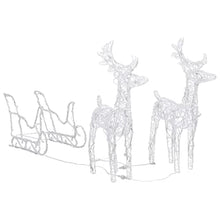 LED Reindeer and Sleigh Christmas Decoration, Lighted Holiday Yard Display for Outdoor and Indoor Home Decor, Cool White Fabric Acrylic Figurine Set