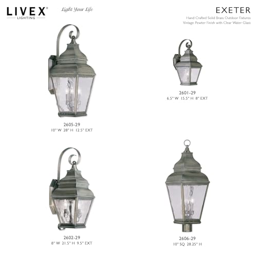 Livex Exeter 3-Light Outdoor Post Head Vintage Pewter