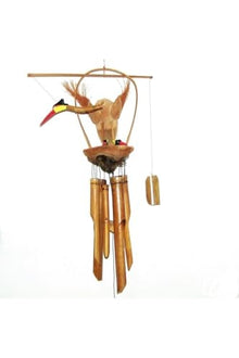 Handmade Wooden Stork Wind Chime for Balcony Garden Door Decoration | and Wood Construction | Sound for Relaxation | 43.3 x 12.6 inches | Unique Home Decor Accent - Brown