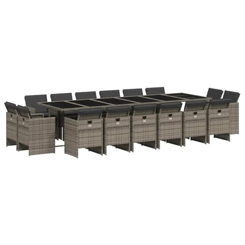 vidaXL 17 Piece Patio Dining Set with Cushions Gray Poly Rattan