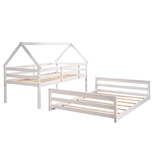 Brisca Twin Over Full Bunk Bed with Built-in Ladder White