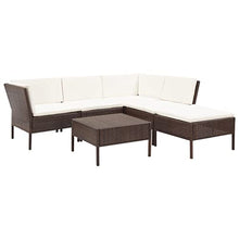 HNSMFPRE 6 Piece Patio Lounge Set with Cushions, Modular Outdoor PE Rattan Brown Seating for Patio