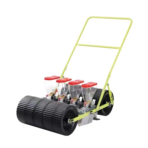 KAIKAFEI 1-6 Row Precision Push Planter, Garden Seeder with Adjustable Gear & Depth, Manual Seed Drill for Sowing Spinach Onion Cabbage, Durable Metal Seed Spreader Machine(4-Row)