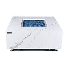 Bianco Marble Fire Pit 39.4" x 39.4" Outdoor Patio Firepit Includes Fire Glass Modern Fire Pits & Outdoor Fireplaces for Garden, Deck, Indoor & Outdoor Heating