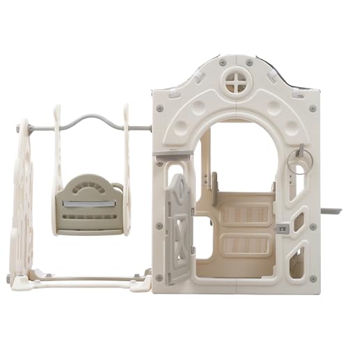 KZPFER 6-in-1 Toddler Slide and Swing Set Off-White/Grey