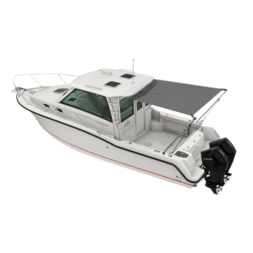 Oceansouth Cabin Cruiser Stern Shade Extension Kit | Heavy Duty Marine Rear Shade Extension with Atlas Marine Fabric - Gray (Size 11 - Length 9.5' x Width 8.5')