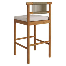 Modway Eleni Set of 2 Outdoor Teak Wood Bar Stools with Rope Backrests in Natural Sail - Patio Bar Chairs with Sunproof Foam Cushions