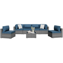 Shintenchi 7 Pieces Outdoor Patio Furniture Sets, Patio Sectional Sofa Couch, Gray PE Wicker Furniture Modular Patio Conversation Sets Patio Sofa with Washable Cushions, Aegean Blue