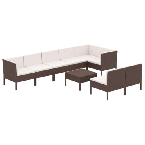 LDEWOAMEG 9 Piece Patio Lounge Set with Cushions PE Rattan Brown
