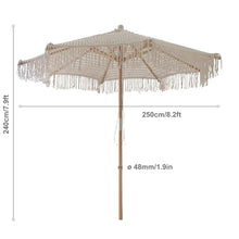 XOBRJQZ Beach Umbrella with Tassel, Decorative Garden Umbrella with Rope Pulley System, 48mm Wood Pole