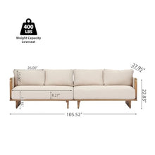 Merax Acacia Wood Outdoor Patio 105 Inch Loveseat Sofa with Cushions, Large 4-Seater Sofa Daybed for Backyard, Lawn, Deck, Balcony, Water Repellent Fabric, 400 lbs Capacity, Light Teak +Beige