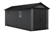 Keter Newton Plus 7.5x17 Ft All-Weather Storage Shed with Skylight, Window, Built-in Ventilation, Customizable Walls, & Lockable Double Doors, Graphite