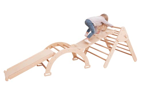 Wood And Hearts Kids Gym Set 4-Piece Climbing Triangle & Arch Natural Wood