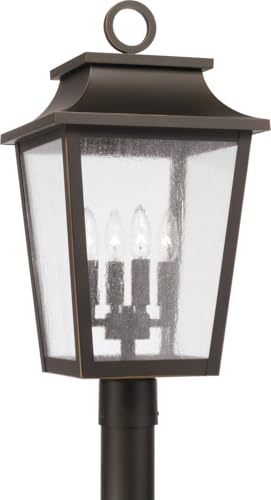 Capital Lighting 953345OZ Chandler Transitional Antiqued Glass Outdoor Post Lantern, 4-Light 240 Total Watts, 24" H x 12" W, Oiled Bronze