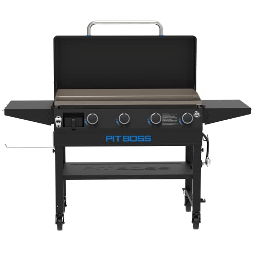 Pit Boss 4-Burner Propane Gas Deluxe Fold & Go Portable Griddle Grill with Hard Cover, 753-Sq. In. (37" L x 20" W) Cooking Space, 62,000 BTU, for Tailgating, Camping, and Traveling, Black