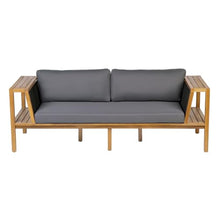 Merax Acacia Wood Outdoor Loveseat with Grey Cushion, Coastal Style Patio Daybed Loveseat Sofa with Rope Side Panels & Built-in Side Storage Shelves, 2-Seater Patio Bench for Garden Backyard