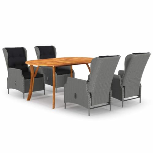 Molumvel 5 Piece Patio Dining Set, Acacia Wood Table and 4 Reclining Chairs with PE Rattan, Outdoor Garden Furniture for Backyard and Deck