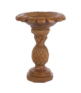Solid Rock Stoneworks Pineapple Birdbath- Autumn Wheat- 21" Tall x 18" Dia