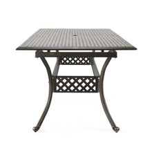 Homyee Expandable Dining Table with Aluminium Frame and 4 Legs for Backyard, Lawn, Porch, Outdoor Patio Kitchen Table with Umbrella Hole and Hollow Design for Poolside, Dining Room