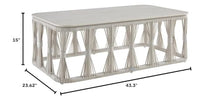 Armen Living Breeze Cream Powder Coated Metal Rectangle Outdoor Coffee Table with Sintered Stone Table Top