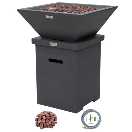 AMS 27" Square Concrete Natural Gas Fire Pit Table (Dark Gray, Bundle)