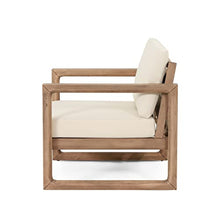 Seeheool Set of 2, Outdoor Acacia Wood Patio Club Chair, Wood Patio Furniture,Waterproof Thick Cushion Deep Seating for Porch, Garden, Backyard, Balcony, Brown Wash and Beige Cushion