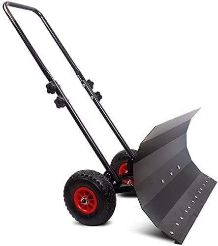 Snow Shovel with Wheels Heavy Duty Rolling Adjustable Snow Pusher with 6-Inch Polypropylene Wheels and Adjustable Aluminum Handle Efficient Snow Plow Suitable for Driveway Or Pavement Clearing