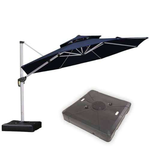 OROTLECT 12' Round Cantilever Umbrella With Base,Navy