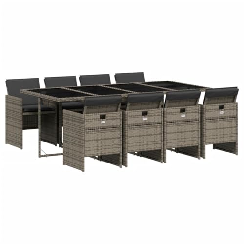 AMBERARD Patio Dining Set Set of 8 Gray PE Rattan 8-Seater Foldable Furniture Set